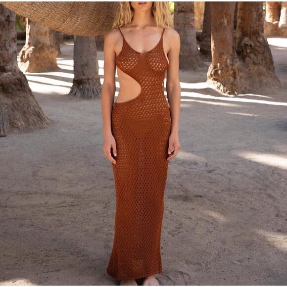 Savannah Morrow Tiva Crochet Maxi Dress Terracotta Size XL NWT